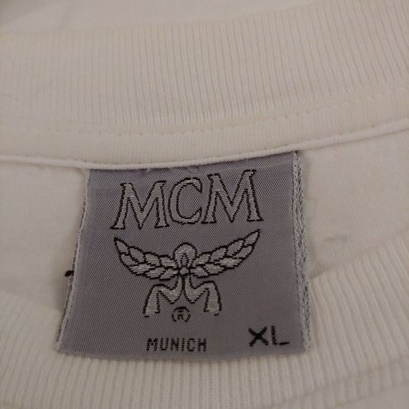 MCM  Womens White Swarovski Crystals Logo Short Sleeve T-Shirt XL - Picture 9 of 10